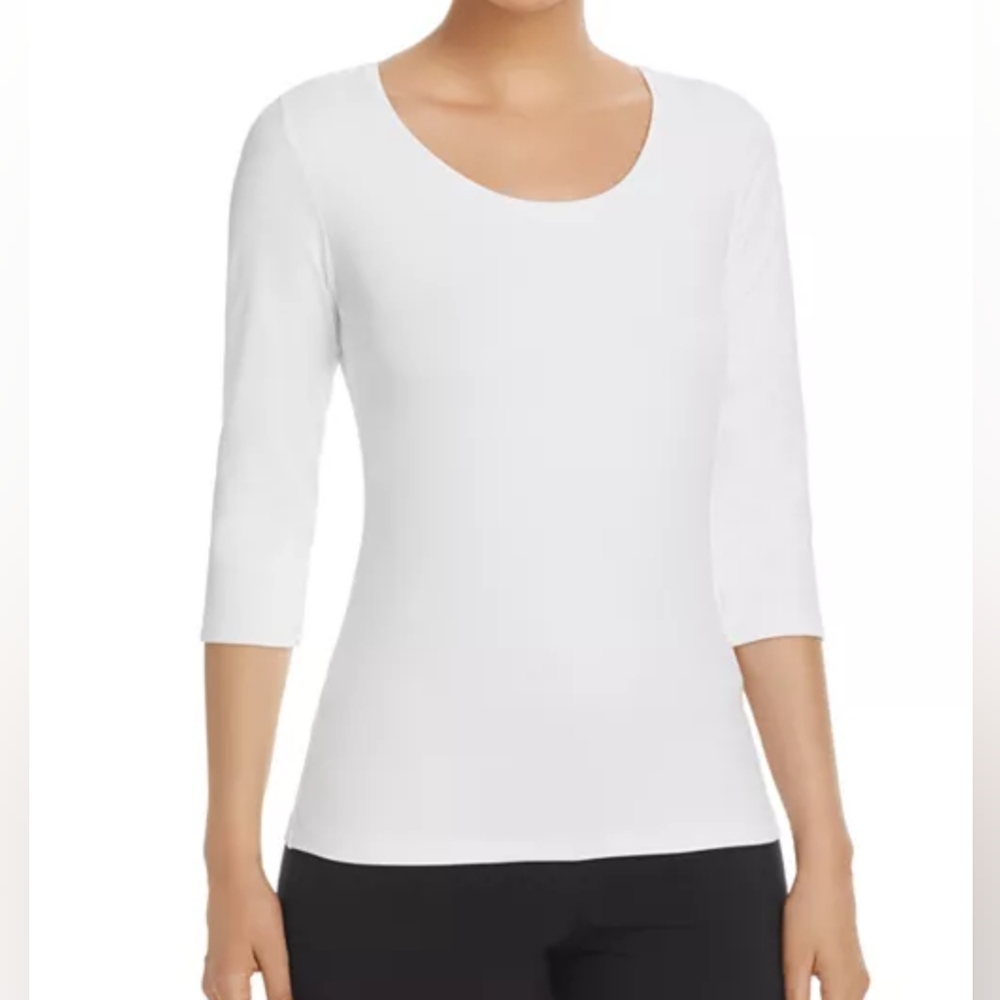 Hugo Boss White Ivory Elbow length sleeves Poly Blend Shirt Top L XL